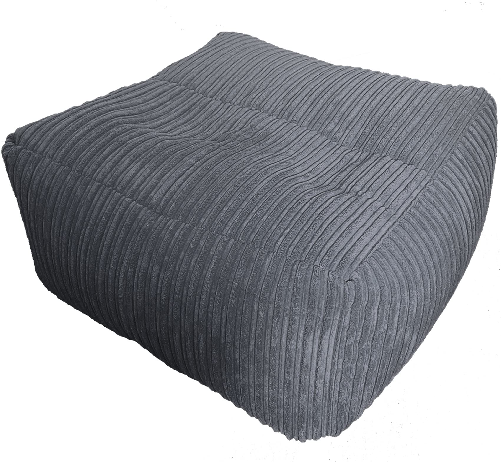 Beautiful Beanbags - Large Jumbo Cord Ottoman, Ready Filled Plush Jumbo Cord Mega Cube Bean Bags (Grey)