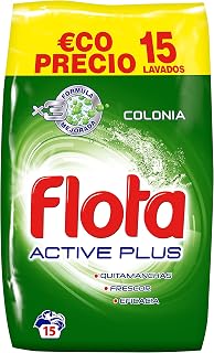 FLOTA | Active Plus Colonia | Detergente Lavadora en Polvo | Ropa Blanca y de Color | Antimanchas y Antiolores | 15 Lavados