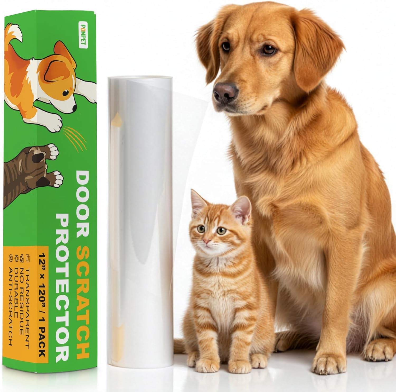 Door Protector from Dog Scratching - 12"X120" Transparent Pet Door Scratch Guard, No Residue Adhesive Dog & Cat Scratch Protector for Doors, Furniture