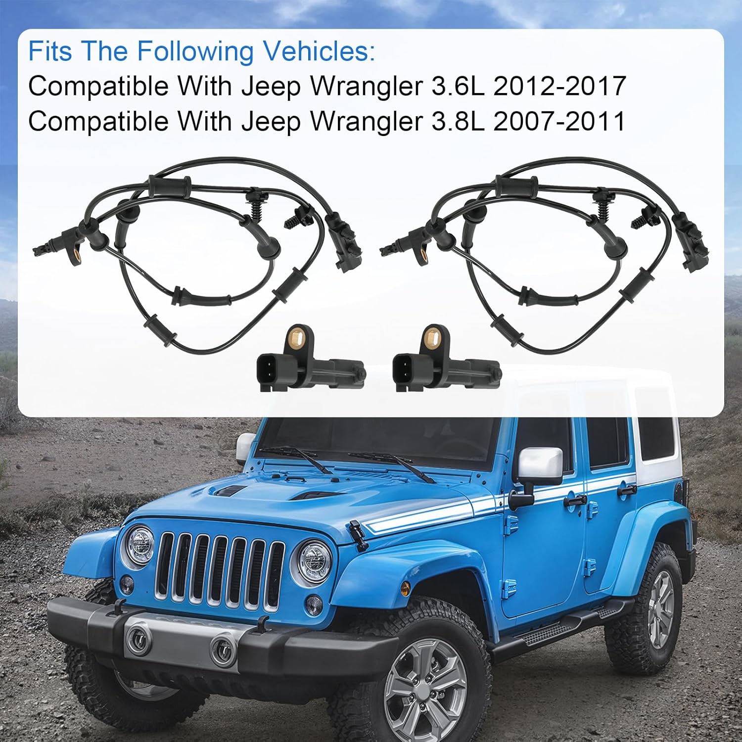 ABS Wheel Speed Sensor Front and Rear 4PCS Replacement for Jeep Wrangler 3.6L 3.8L 2007-2017, Replace 68003281AA 68003281AC