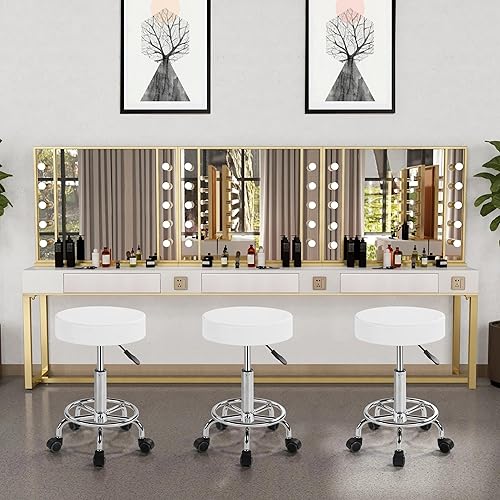 Miniatura 4 de Yaheetech Silla de spa ajustable con ruedas, taburete redondo pequeño, silla de tatuaje, color blanco