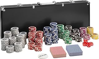 Pokerkoffer Pokerset mit 500 Pokerchips Laser Chips im Alu Koffer | Schwarz | inkl. 2 Kartendecks + 5 Würfel + 1 Dealer Button