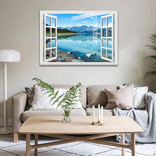 Miniatura 2 de AWMTART Adhesivo mural de pared falso para ventana, póster de ventana extraíble de 50 x 35 pulgadas, papel tapiz de montaña otoñal, despegar y