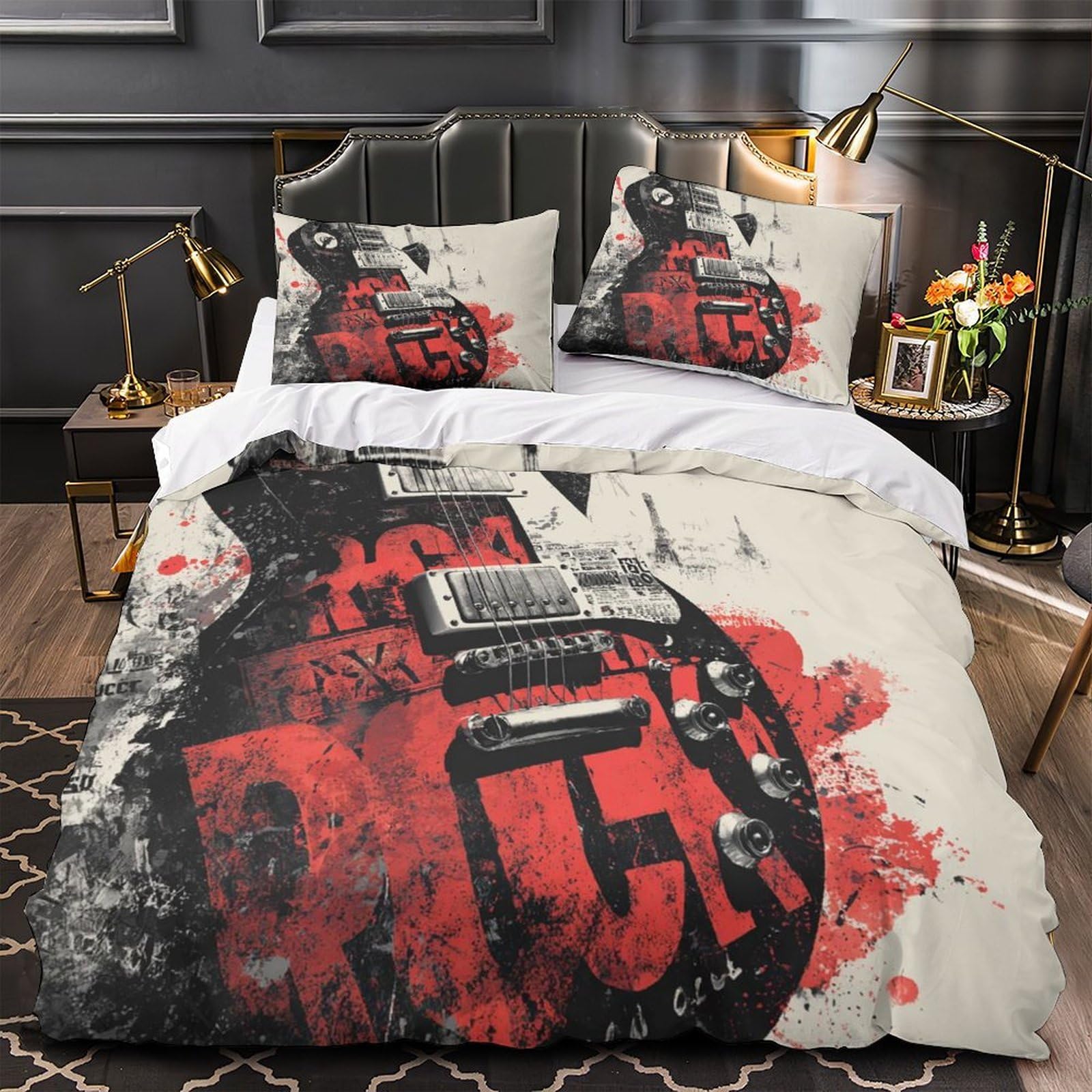 Housse de couette guitare rock idée cadeau lit simple pour garçon fille