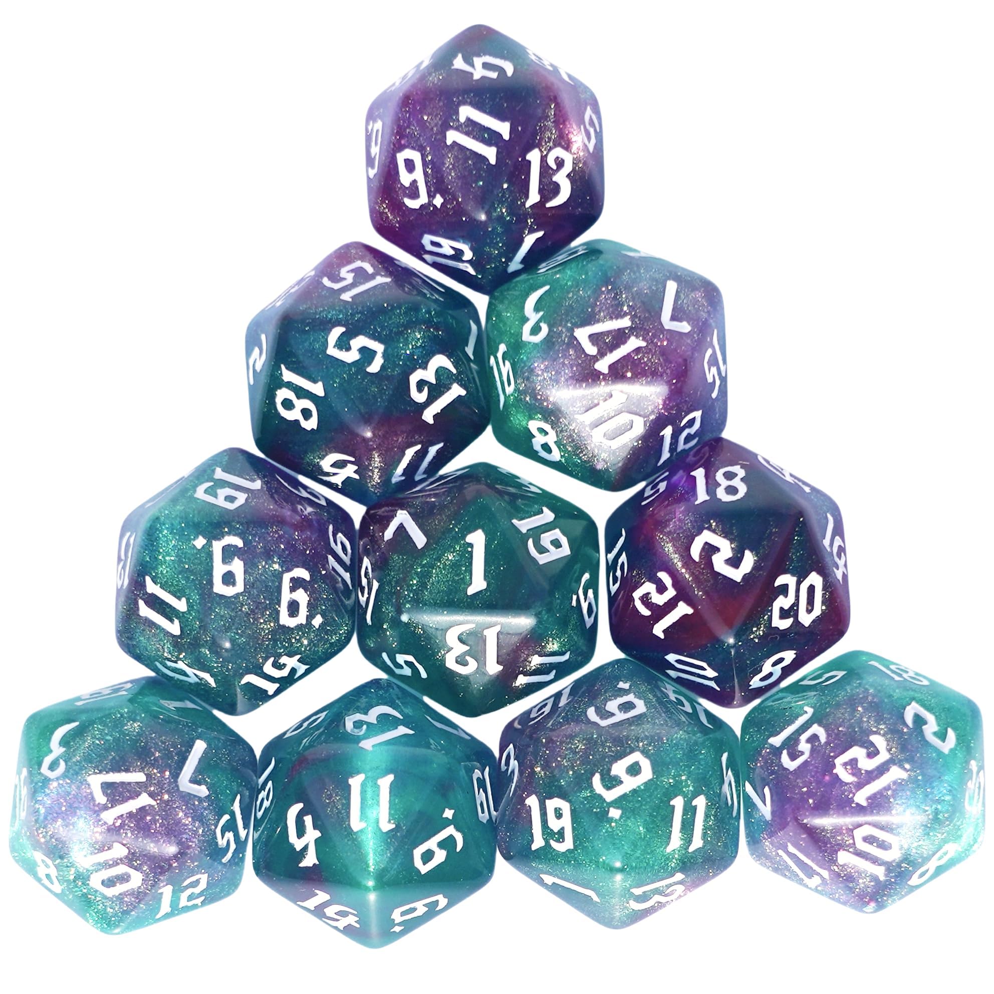 Dzxin Green+Purple Dnd Game D20 Dice Set, 10Pcs Polyhedral Dice D20 Dice 20Mm Acrylic 20 Sided Dice Game Dice For Rpg Mtg Dnd Dice Table Games (Green+Purple)