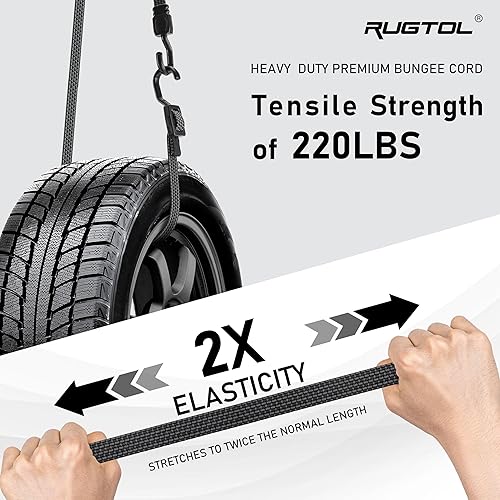 Miniatura 2 de Cuerdas elásticas con ganchos resistentes, cuerdas elásticas planas ajustables con ganchos de 40 pulgadas, correas elásticas negras de goma con