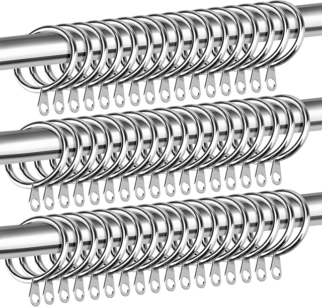 WXJ13 Metal Curtain Rings 50 Packs Hanging Rings for Curtains and Rods, Silver