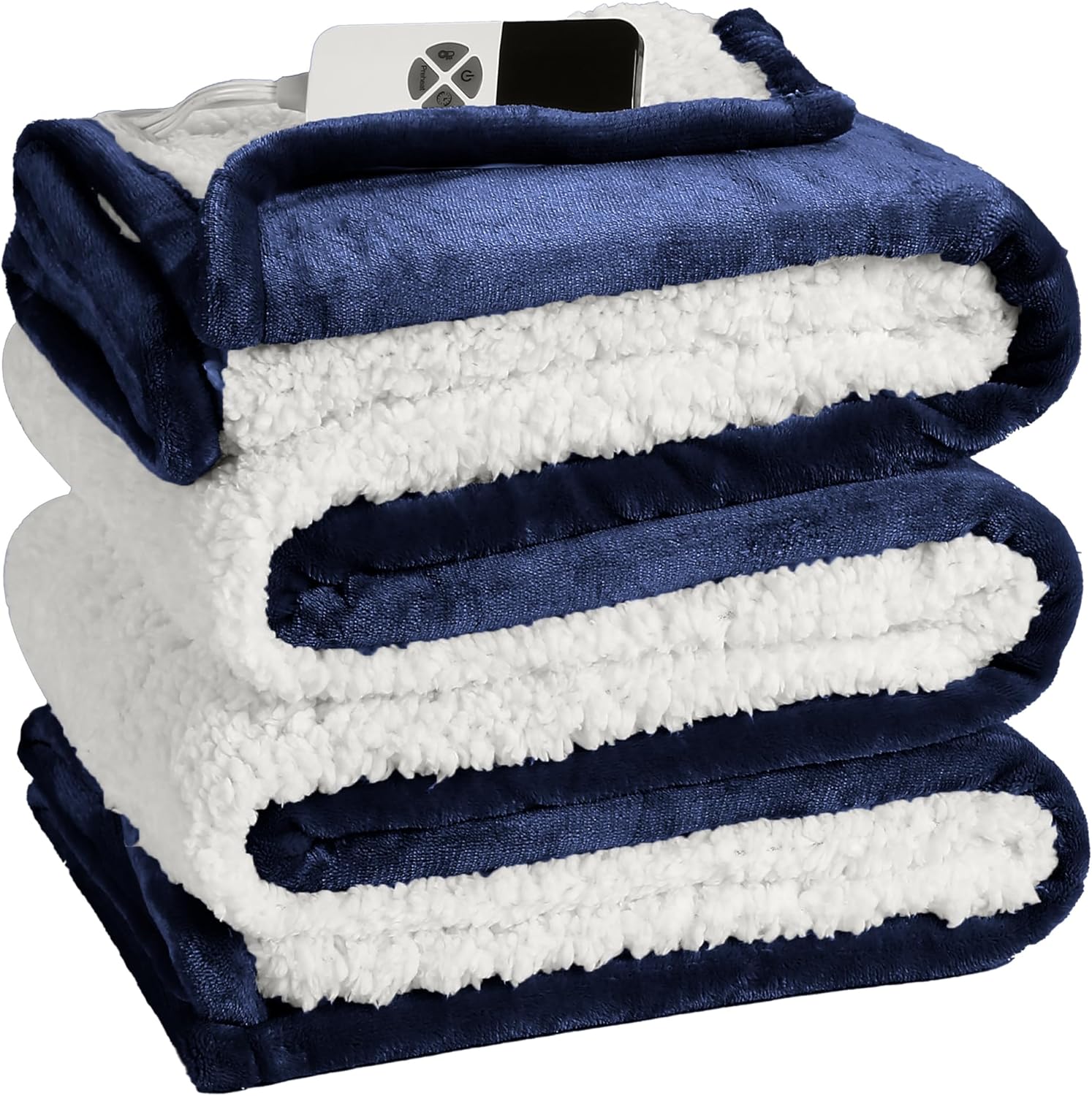 ESTINGO Heated Blanket Electric Blanket Full Size, Heating Blanket with 1-10 Hours Adjustable Timer & 6 Heating Levels, Heated Throw Blanket with Full Body Soft Sherpa, 72"x84", Navy Blue - Image 5
