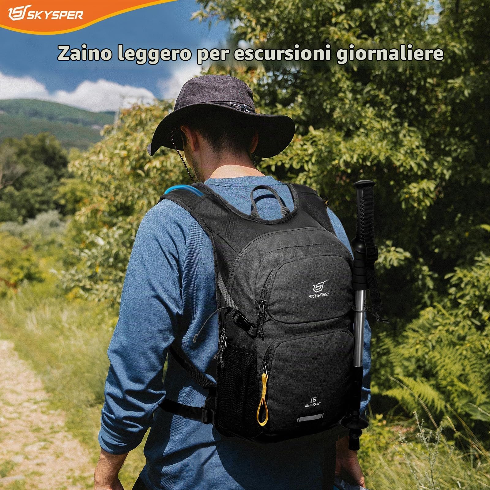SKYSPER Zaino da Escursione 15L Zaino Sportivo | Materiale Amico dell'ambiente Zaino per Viaggio Escursioni Hiking Avventure