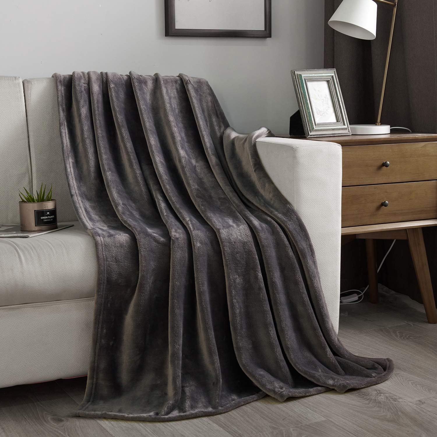 NC Flannel Fleece Blanket, Throw Soft Warm Fluffy Plush Blanket, Lightweight Microfiber Blankets for Bed Couch Chair Living Room(Throw, Grey)