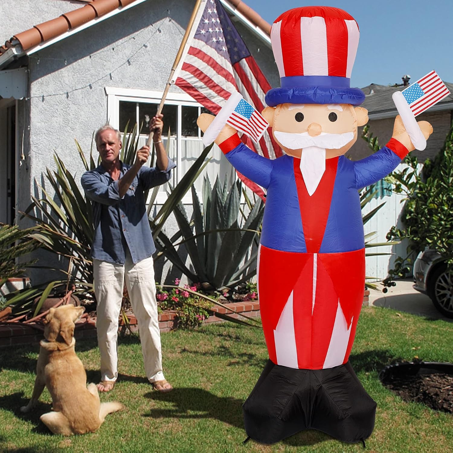 winemana 6 FT Giant Patriotic Inflatable Uncle Sam, Independence Day 4th of July Decorations, Built-in LED Lights, Perfect for Indoor Outdoor Holiday Home Celebration Garden Yard Photo Prop: Garden & Outdoor