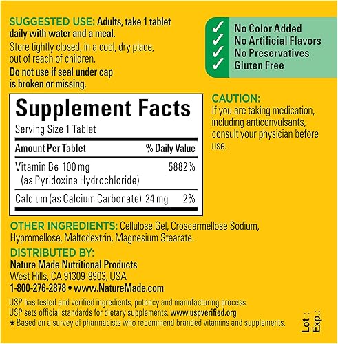 Miniatura 6 de Tabletas de vitamina B6 de 100 mg, 100 unidades para la salud metabólica