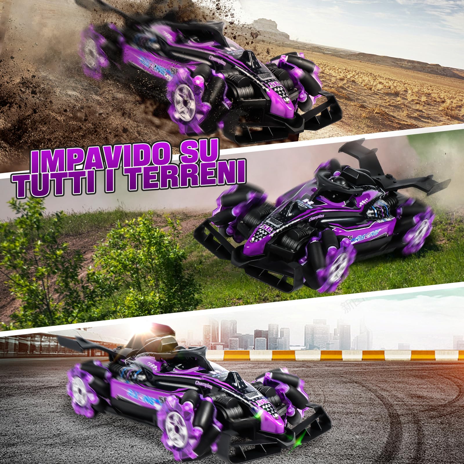 Joellfuner Macchina Telecomandata, Macchina Radiocomandata a 14 Canali a Doppio Getto, RC Car da 25Km/h con Luci e Musica, Regalo per Adulti o bambini di età superiore ai 3 anni (Viola)