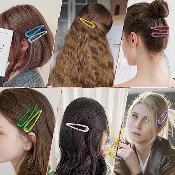 24 PCS 2.36 In Metal Snap Hair Barrettes For Women Water Drop Shape Hair Clips For Thick Thin Fine Hair,Bright Green Blue Purple Pink Orange Yellow
