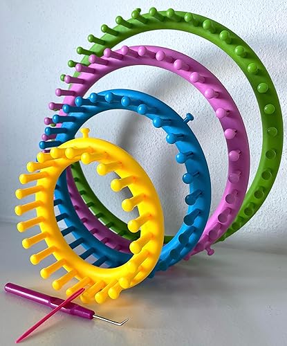 Miniatura 8 de MAHITOI Juego de telar largo, 4 tamaños y colores surtidos, alfileres de anclaje, manta de bebé de punto, sombrero, calcetín, chal, guante, bufanda,