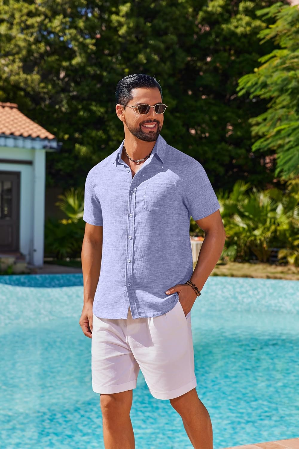 COOFANDY Short Sleeve Button Down Shirts for Men Casual Summer Beach Shirts Wedding Tops with Pocket - Image 2