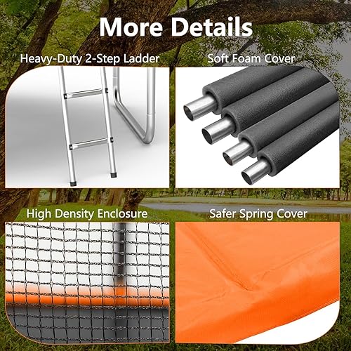 Miniatura 12 de AOTOB - Trampolín de 8, 10, 12, 14 y 15 pies con red de seguridad para exteriores con aro de baloncesto, alfombrilla de salto resistente y cubierta