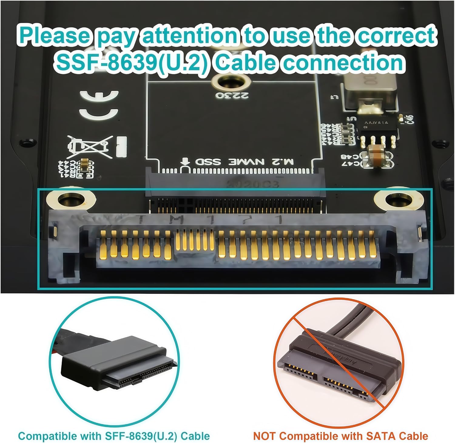 GEEHOOD M.2 PCIe 4.0 3.0 NVMe SSD to U.2 (SFF-8639) 2.5 Inch Enclosure, Only for M.2 PCI-e Bus NVMe or AHCI Protocol SSD, Not Compatible with SATA SSD nor SAS Controllers