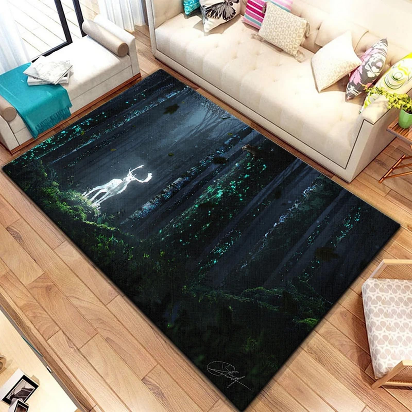 Tapis moderne carre antidérapant enfant ado 120x160 cm lavable motif 3D