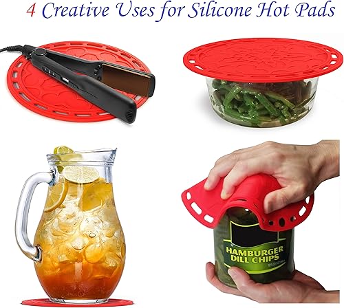 Miniatura 5 de Silicone Hot Pads juego de 4 - 6 en 1 herramienta de cocina multipropósito soporte para recipientes protector de salpicador cobertor de microondas