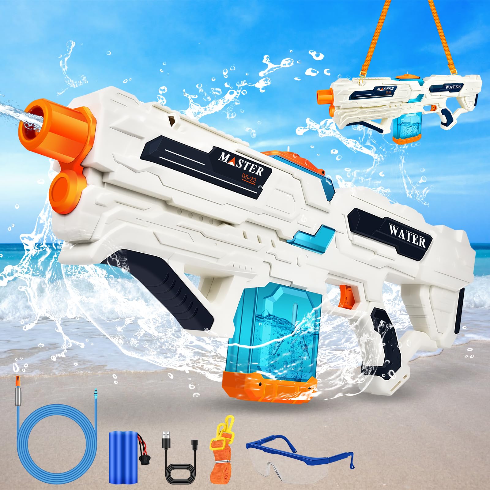 Joellfuner Pistolet à Eau Électrique Puissant USB Rechargeable - 600ml Pour Plage Piscine Jardin