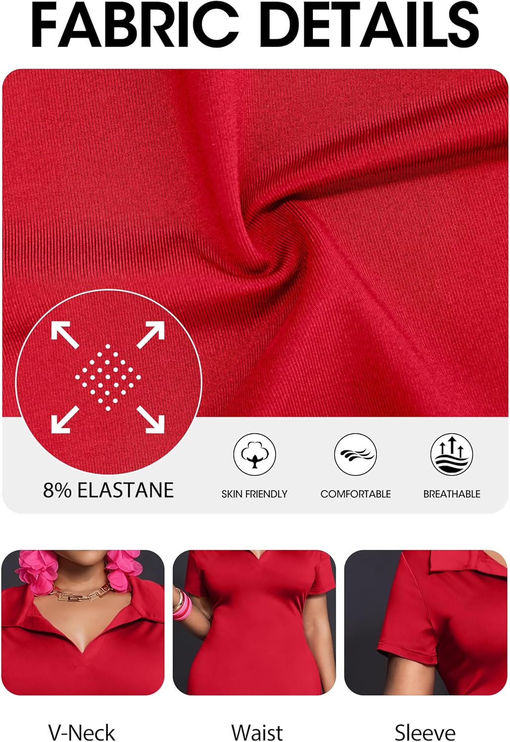 FANDEE Women's Bodycon Maxi Dress, Casual Polo Collar V-Neck Short Sleeve Party Holiday Elegant Long Dresses - Image 7