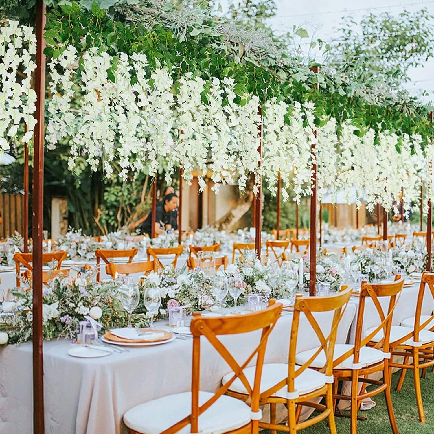 CEWOR 36 Pack Wisteria Hanging Flowers, 3.7 Feet Wisteria Flower Garland Fake Artificial Flower Vines for Wedding Arch Party Home Greenery Wall Decor (White)