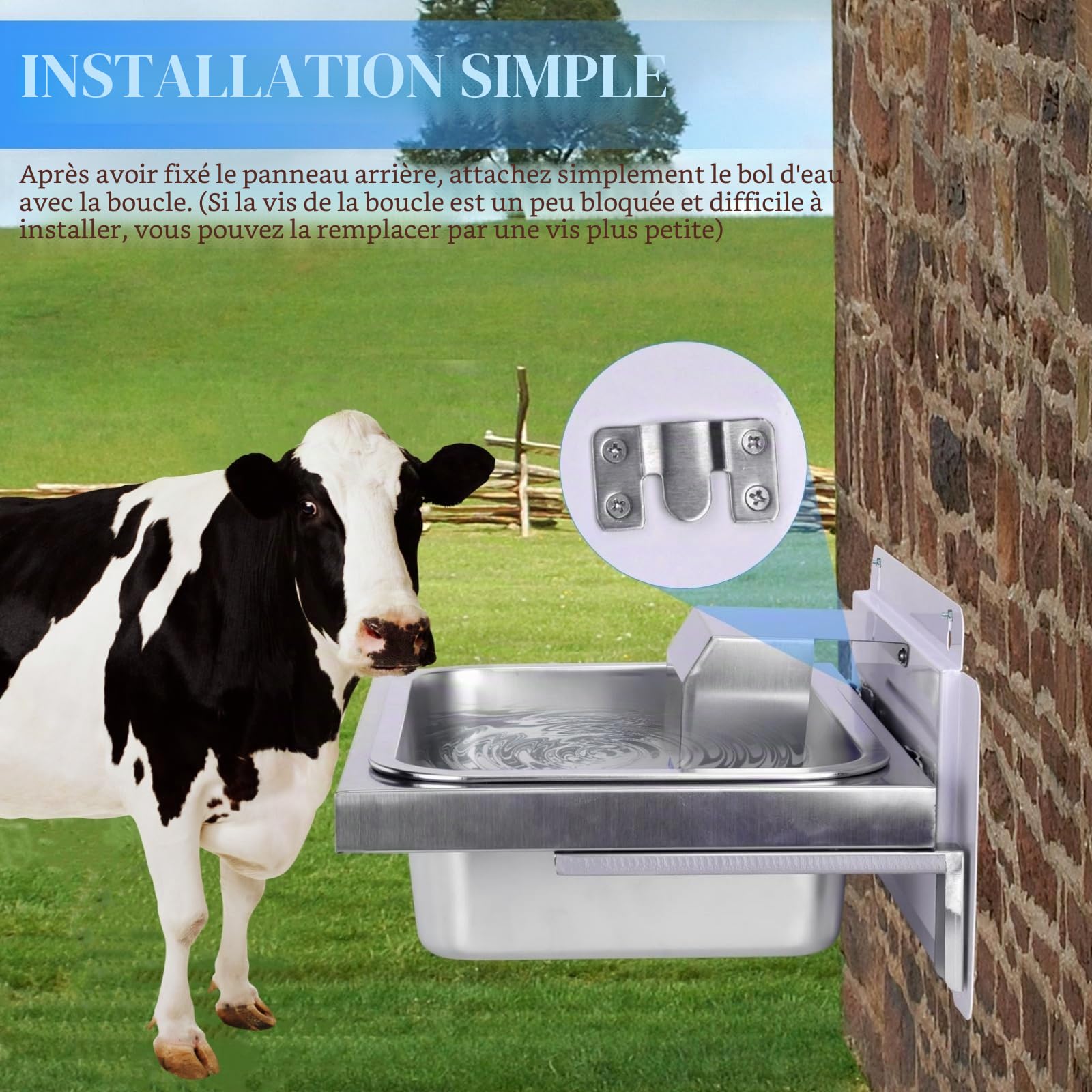 10L Abreuvoir Automatique pour Bovins Abreuvoir en Acier Inoxydable pour Chien avec Valve Flottante et Tuyau Tressé Abreuvoir pour Chevaux Bovins