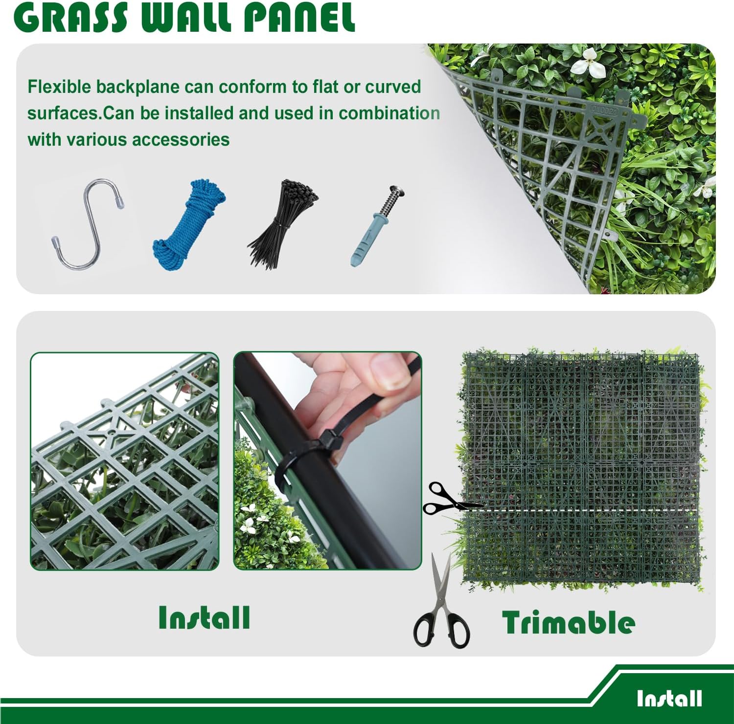 Artificial Grass Wall Panels 40"x40"-1Pack Greenery Backdrop Faux Boxwood Panel Fake Hedge for Garden Wedding Décor Outdoor Green Privacy Fence, 02 Mixed