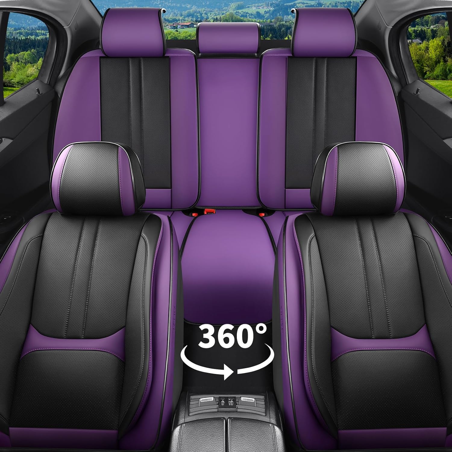 Car Seat Covers Full Set Fit for KIA K5 2021-2026, Automotive Luxury Faux Leather Seat Covers 5 Seats, Breathable Anti-Slip Seat Protectors (Black&Purple,Full Set)