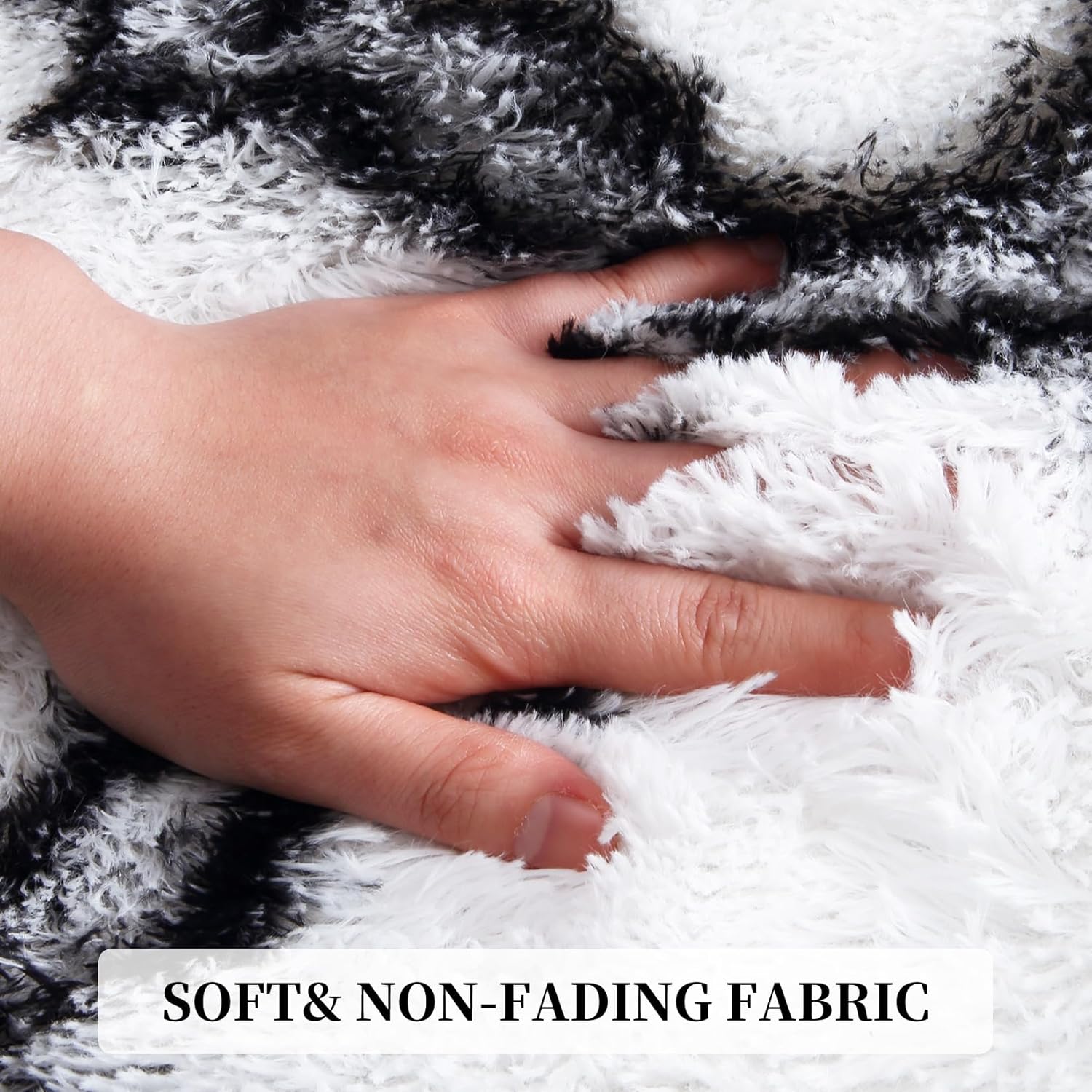 2x6 Soft Runner Rugs for Bedroom Plush Fluffy Hallway Runner Rugs Non-Slip Furry Shag Rug Runner Non-Shedding Indoor Shaggy Runners for Entryway Kitchen Laundry Bedside Nursery White/Black