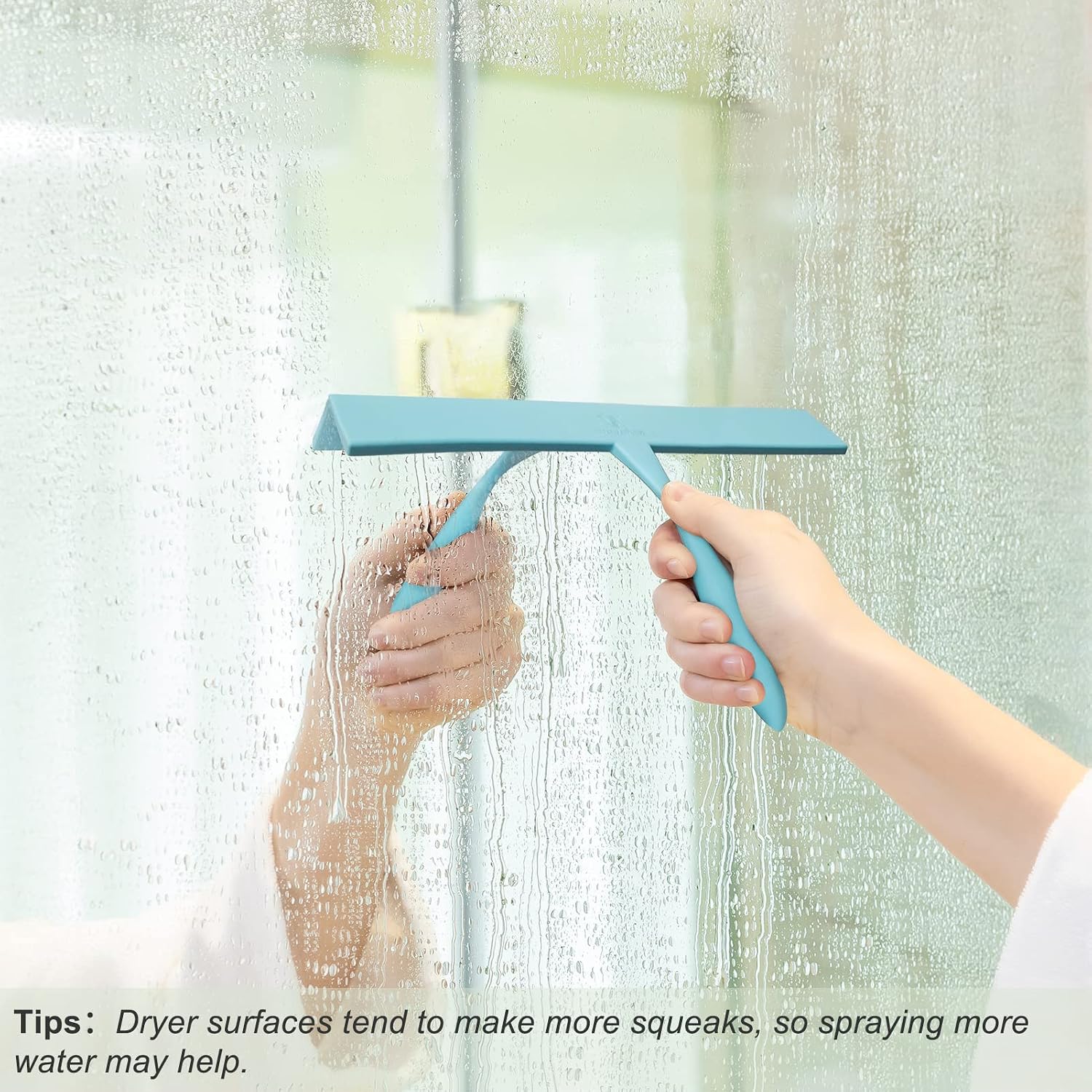 Shower Squeegee for Shower Glass Doors 11-Inch Bathroom Squeegee Shower Door Silicone Squeegees Wiper with Non-Slip Handle, Self-Adhesive Silicone Hook, for Mirror, Tiles, Counter (Blue-1 Pack) (Blue)