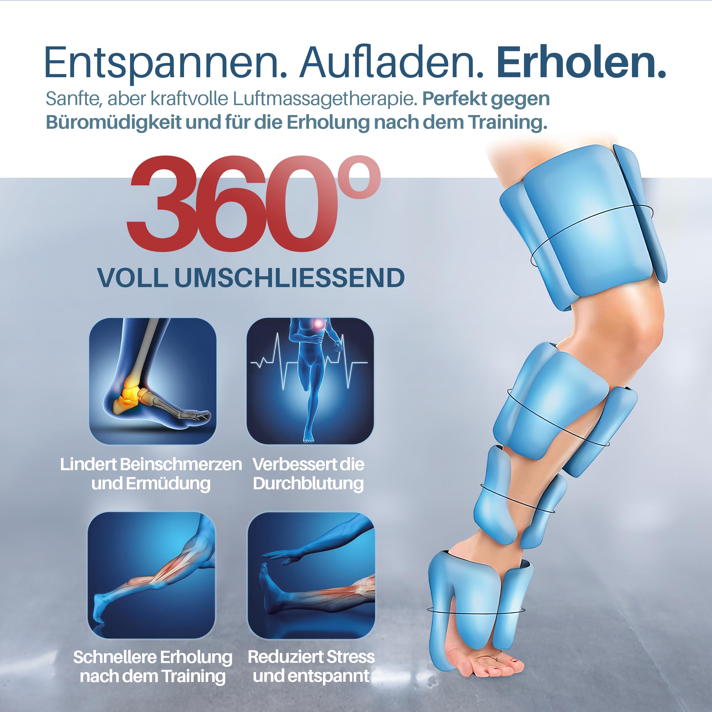 PORTENTUM Lymphdrainage gerät – Bein Massagegerät mit einstellbarer Wärme – 5 Kompressionsstufen – Fernbedienung – lindert müde Beine und fördert die Durchblutung – Transporttasche inklusive