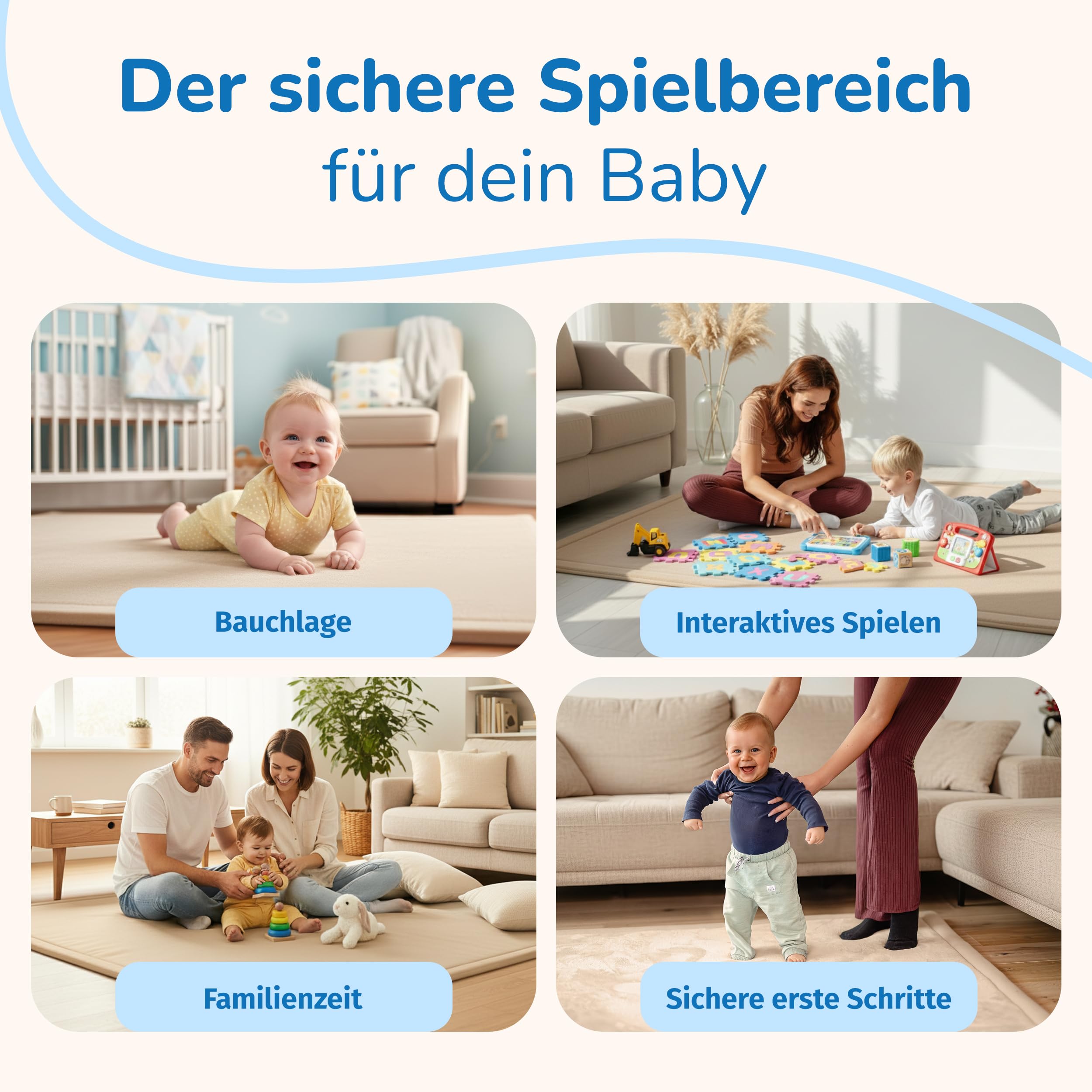 BabybeFun Krabbelmatte Baby - kuschelig weich - 3cm Dicke Spielmatte - schützt vor Stößen - Teppich Kinderzimmer 150x150cm - rutschfeste Schaumstoffmatte - Spielteppich Kinder - Krabbeldecke warm