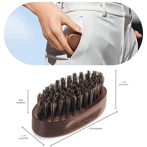 Miniatura 3 de BFWood Cepillo pequeño para barba de viaje, cerdas naturales de jabalí con madera de nogal negro