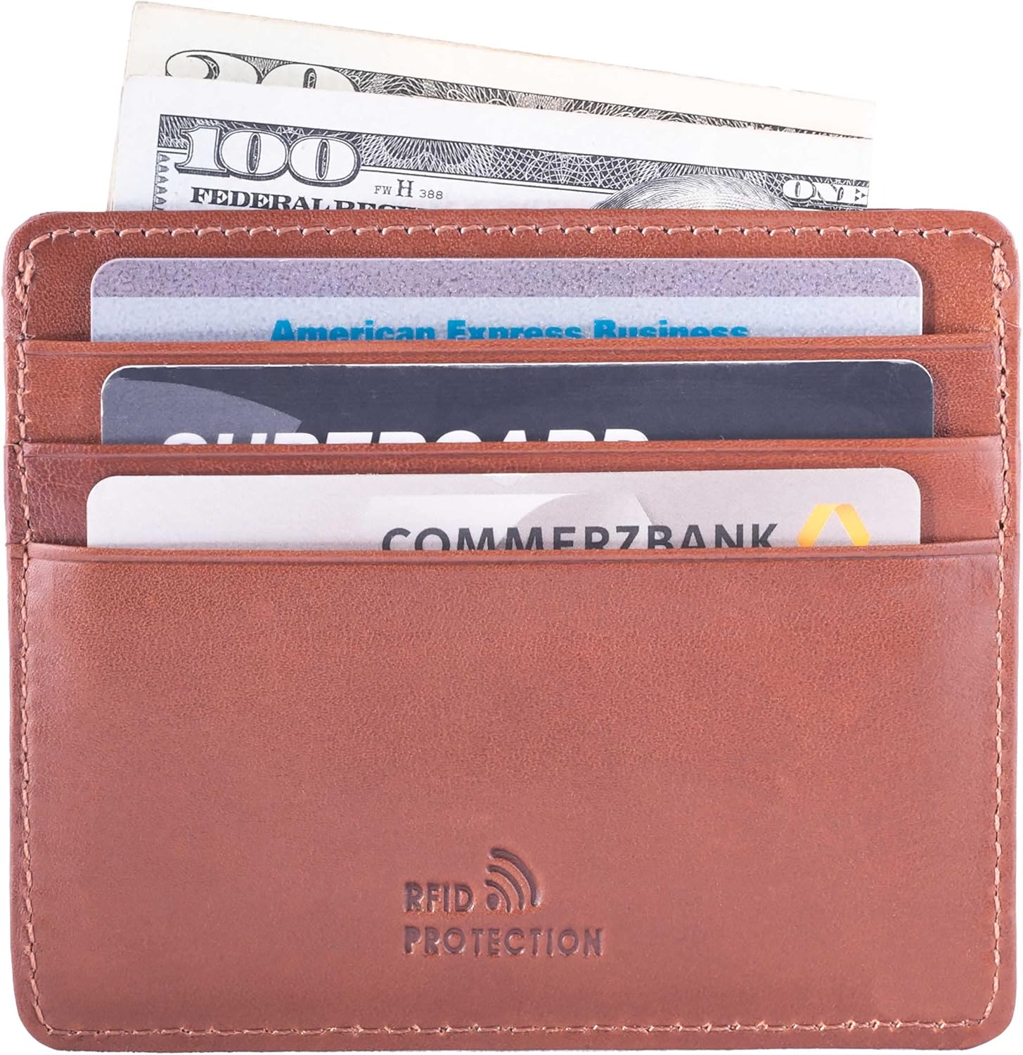 DiLoro Ultra Slim Minimalist Mens Leather Travel Card Wallet RFID Blocking (Bugatti Tan) - Image 3