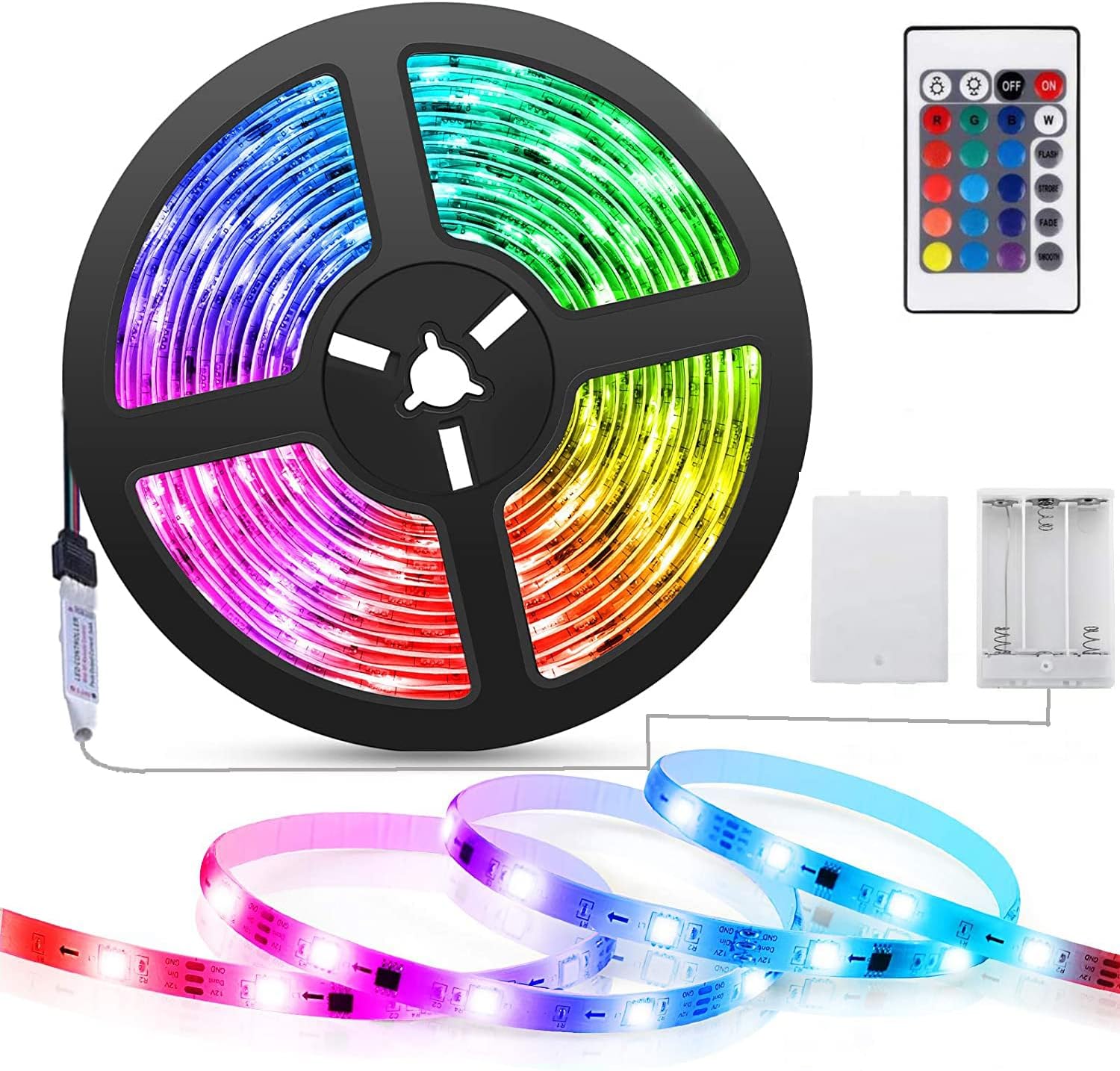 Battery Powered Led Strip Lights with 24 Keys Remote Control, Led Strip Rope Lights 2M 6.56ft for Party and DIY Decoration