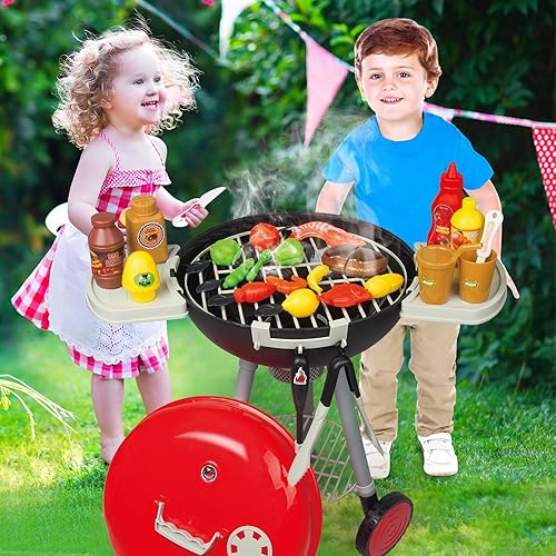 Miniatura 2 de Juego de parrilla de barbacoa de 79 piezas para niños, juego de cocina con aerosol realista, luz y sonido, juguete interactivo para niños y niñas,
