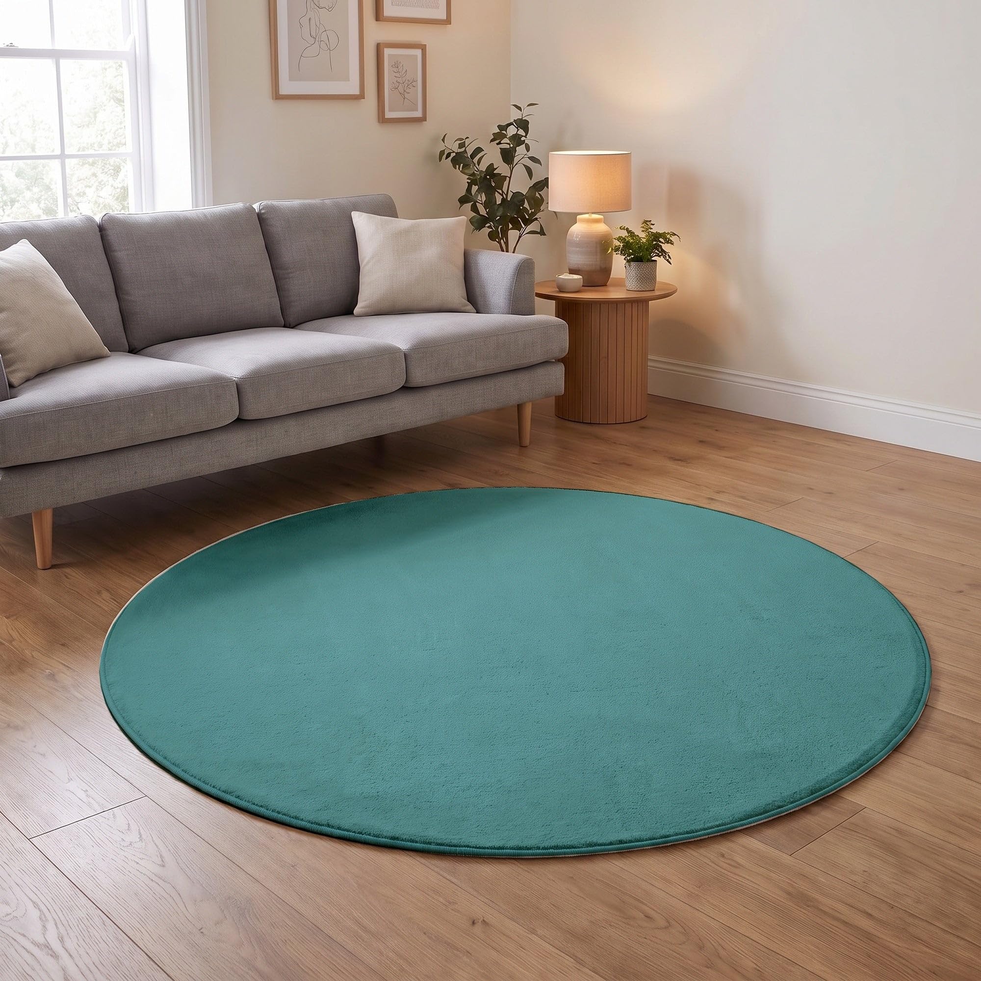 THE RUGS Washmellow Round Rug Living Room - Washable Non-Slip 80 cm, Duck Egg Blue 9 mm Soft Low Pile Bedroom Kitchen