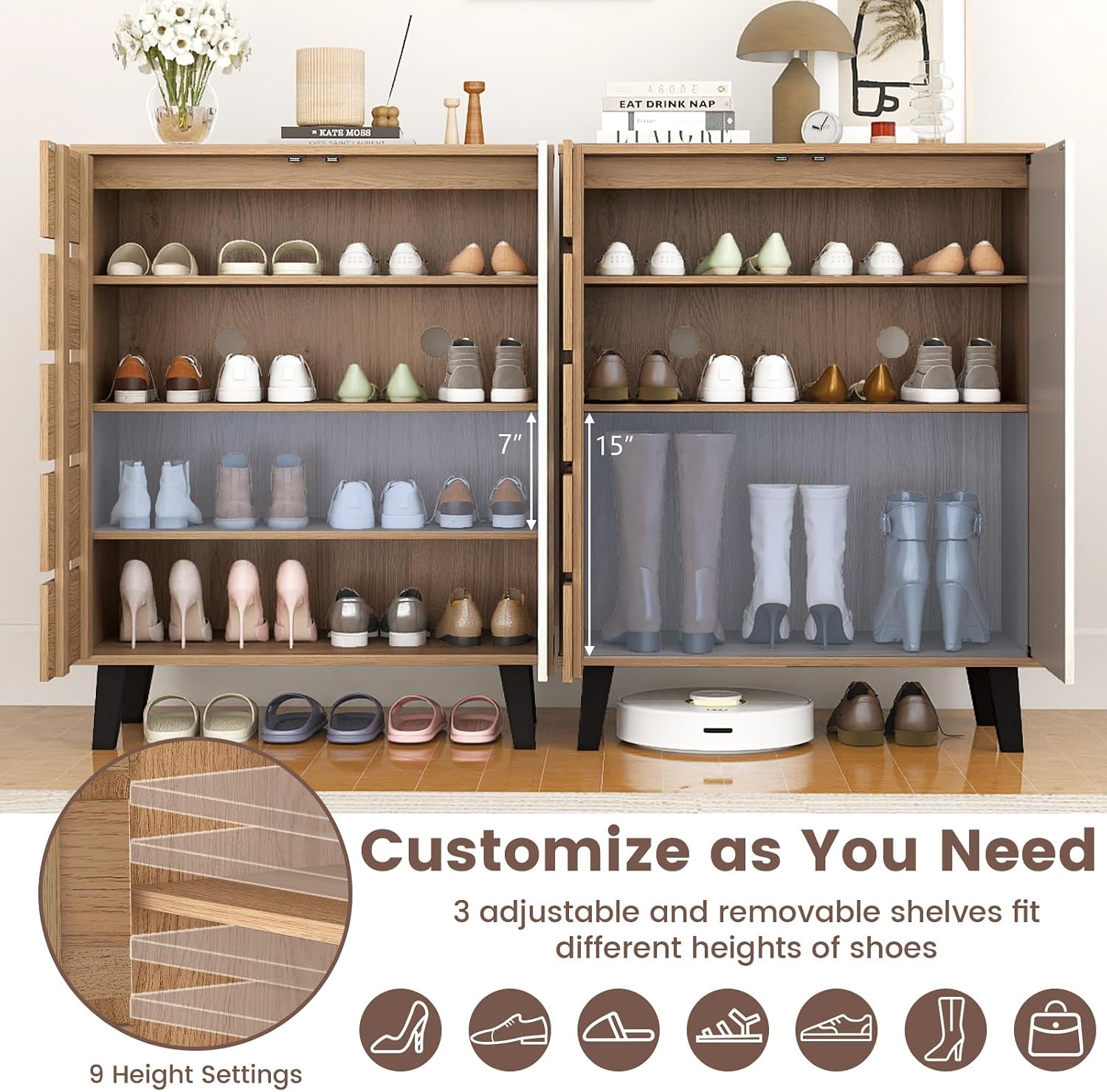 Giantex Shoe Cabinet with Louvered Doors, 4-Tier Farmhouse Shoe Rack Cabinet with Adjustable Shelves & Vent Holes, Wooden Shoe Storage Cabinet for Entryway, Hallway, Closet, Bedroom