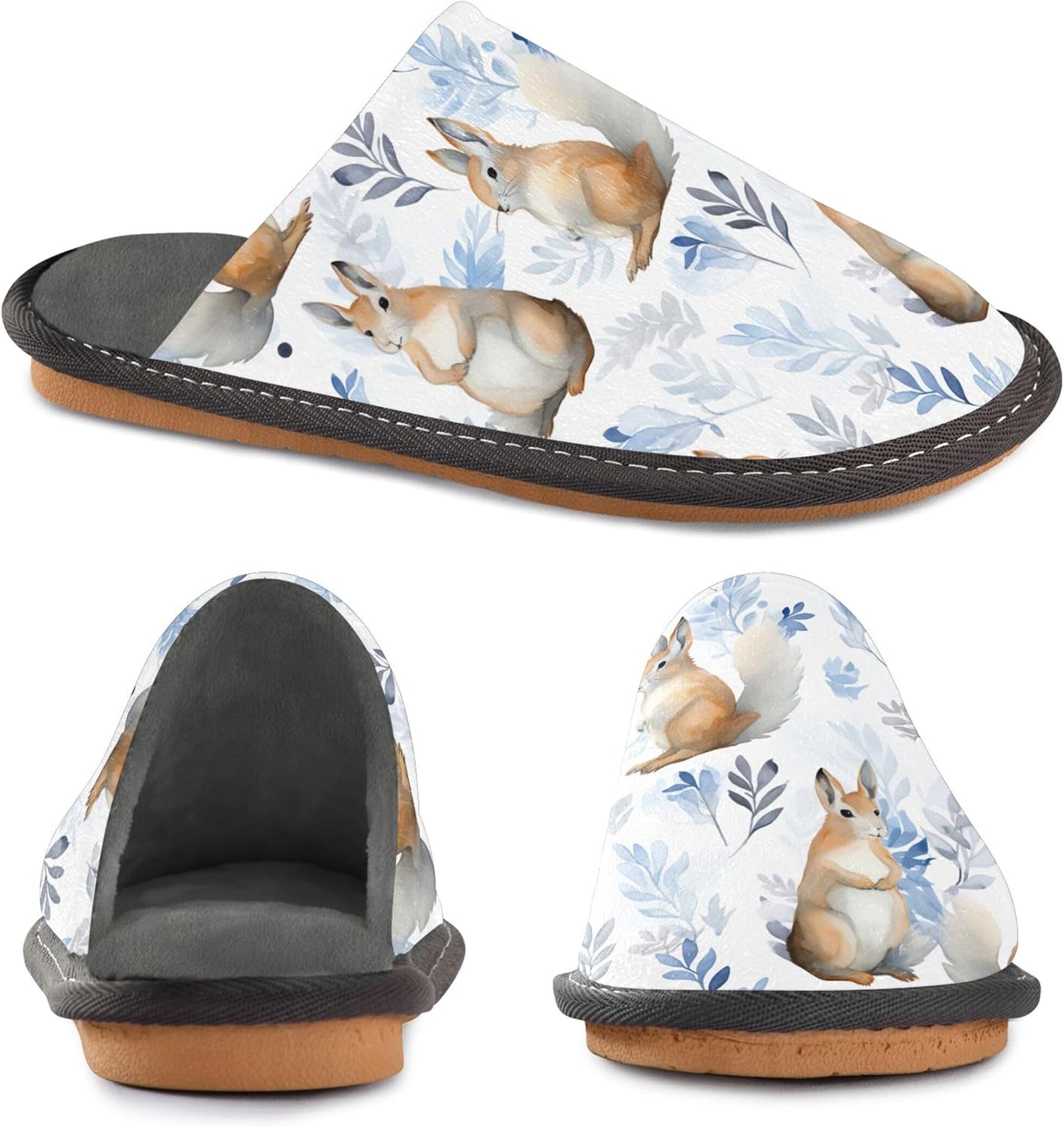 Woodland Bunny Rabbit House Slippers – Cozy Fuzzy Slippers for Guests, Washable & Disposable, Perfect for Shoeless Home, Spa & Hotel Use A112198