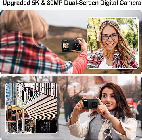 Miniatura 5 de Cámara digital de doble pantalla 5K mejorada, cámara de fotografía de vlog de 80 MP para YouTube, campus, viajes, cámara compacta de apuntar y