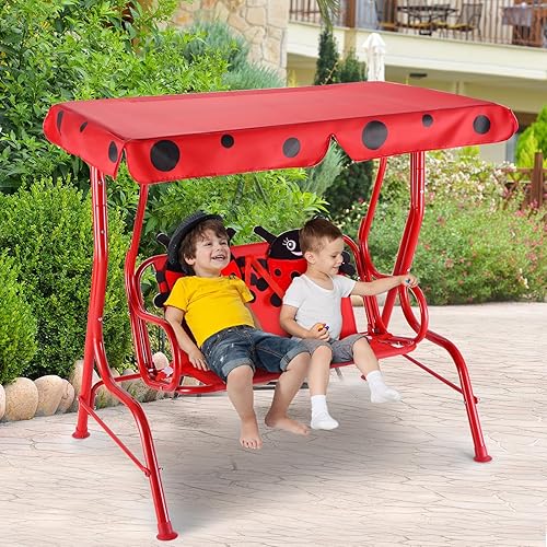 Miniatura 2 de GLACER Columpio de porche, hamaca de patio para niños con toldo ajustable y soporte, cinturón de seguridad, banco de columpio para exteriores de 2