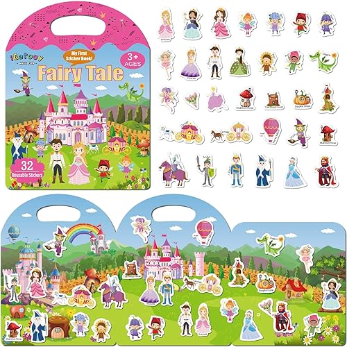 iGetooy Libros de calcomanías reutilizables para niños pequeños de 1 a 3 años, calcomanías para niños de 2 a 4 años, calcomanías de princesa,