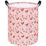 KUNRO Round Valentine\'s Laundry Gift Basket Storage Hamper, Clothes Storage Organizer Bins, Shelf Basket with Handles for Room Decor