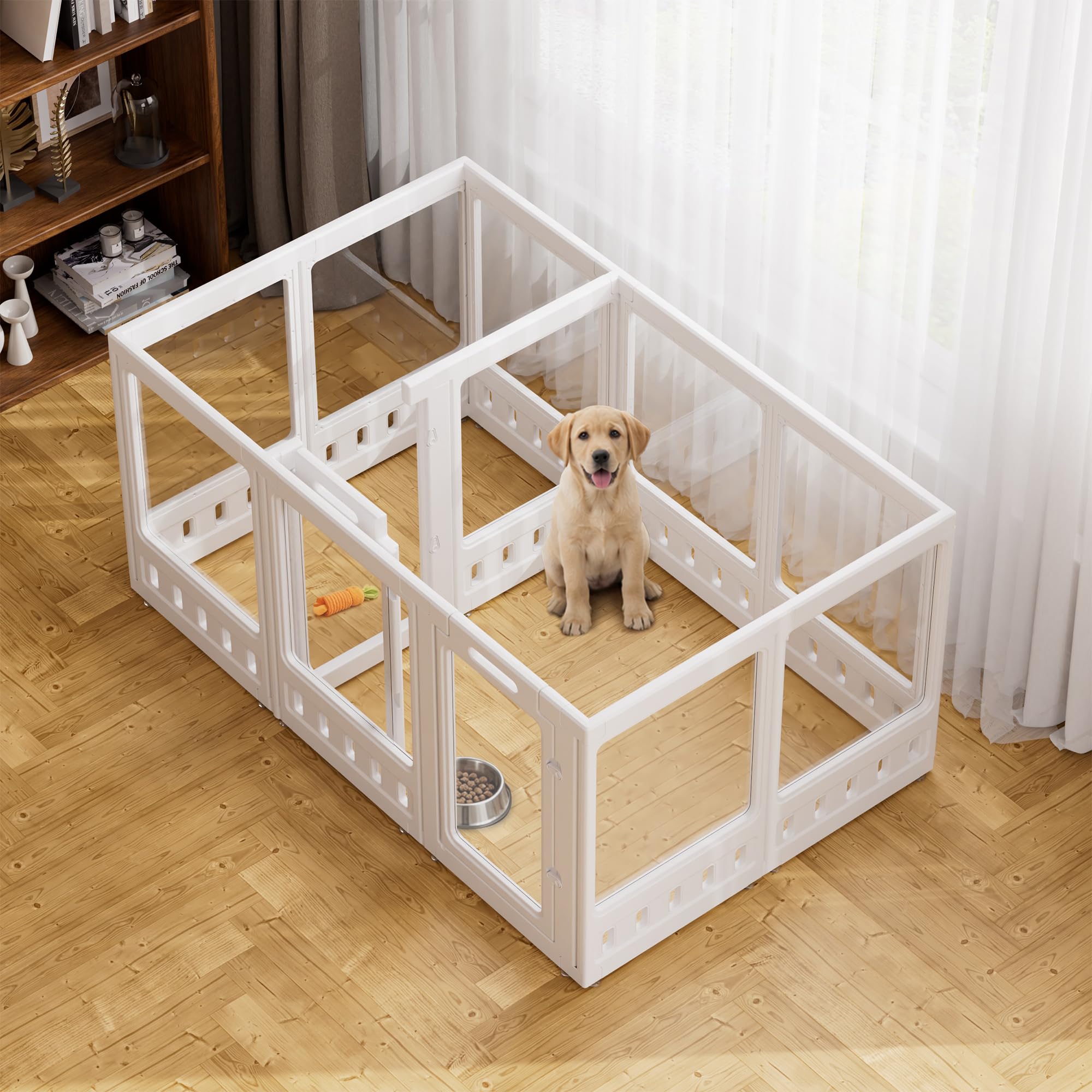 Clear-air Dog Playpen Indoor Acrylic Pen, 35" H, White, 12 Panels