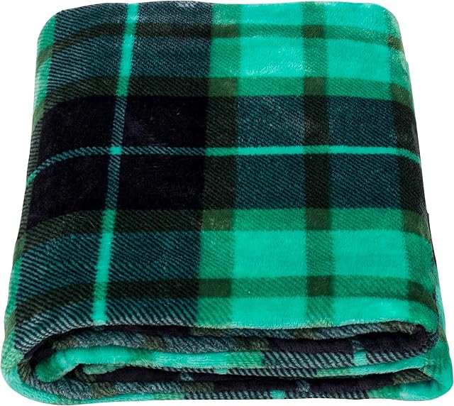SOCHOW Flannel Fleece Blanket 127cm×150cm, All Season Plaid Green Blanket for Bed, Couch,Car