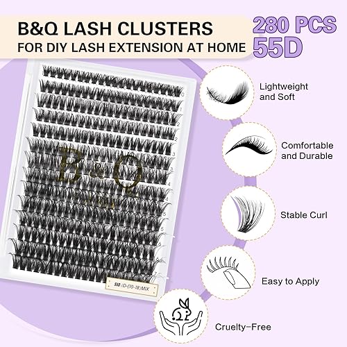 Miniatura 2 de B&Q - 280 extensiones de pestañas individuales (9-16 mezclas, 55D-C)