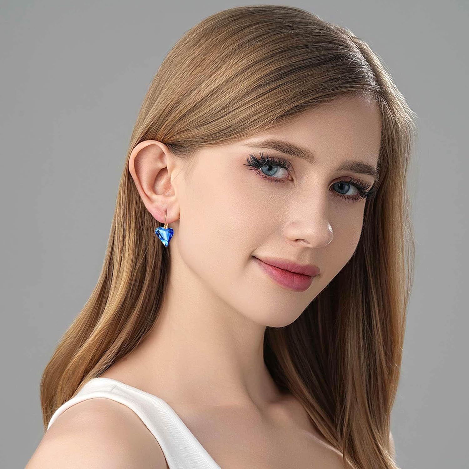 Trendy Austrian Crystal Heart Drop Leverback Earrings for Women 14K Rose Gold Plated Hypoallergenic Jewelry Gifts - Image 3