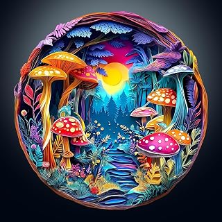 Wooden Puzzles for Adults -Mushroom Puzzle, Flat Puzzle with 3D Visual Effect, Unique Shape Wooden Jigsaw Puzzles, Paper Sculpture Modern Art, Good Gifts Idea (S-8.5 * 8.3in 100 Pieces)